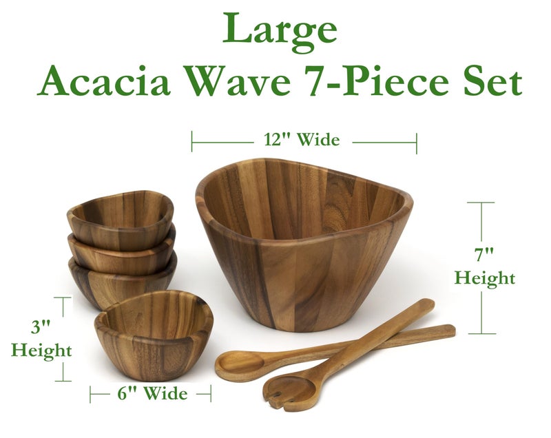 Lipper International 1174-7 Acacia Wave Bowl Set with Servers - Image 2